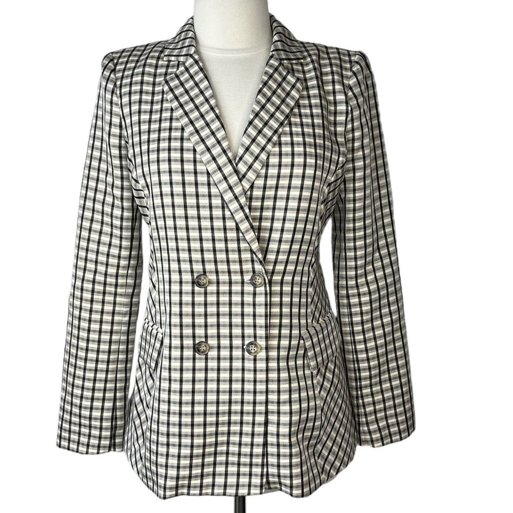 Express Black and White Plaid Double-Breasted Blazer